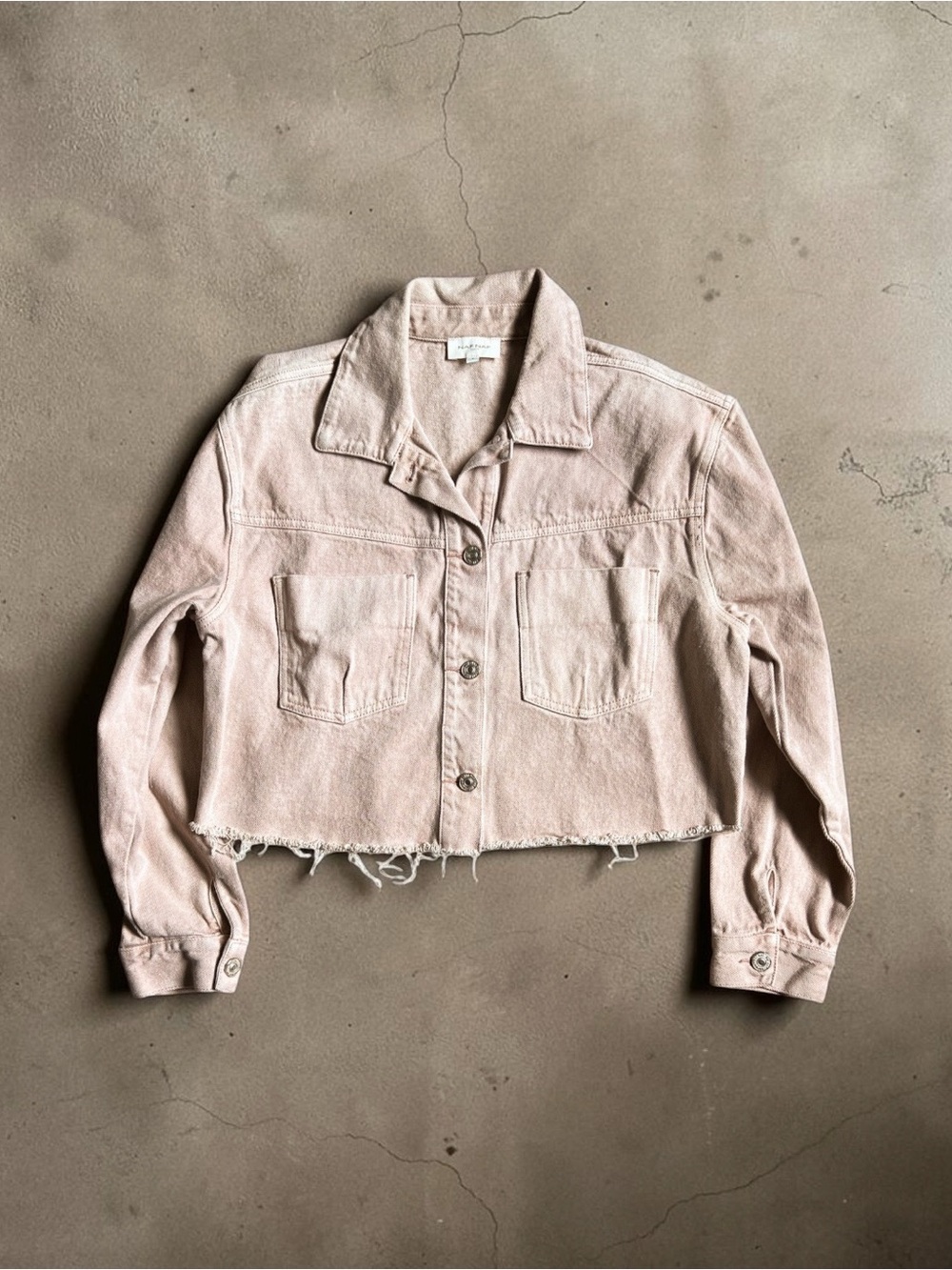 NAF NAF Paris Cropped Muted Blush Pink Denim Jacket Size L